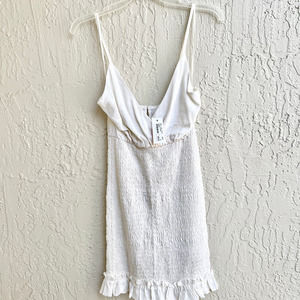 NWT Sky Blush Sleeveless Linen Smocked Ruffle V Neck Mini Dress White Size Small